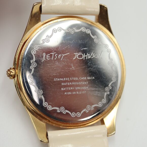 Betsey Johnson Women's Watch 39mm White Dial White Leather Strap w New Battery - Picture 16 of 16
